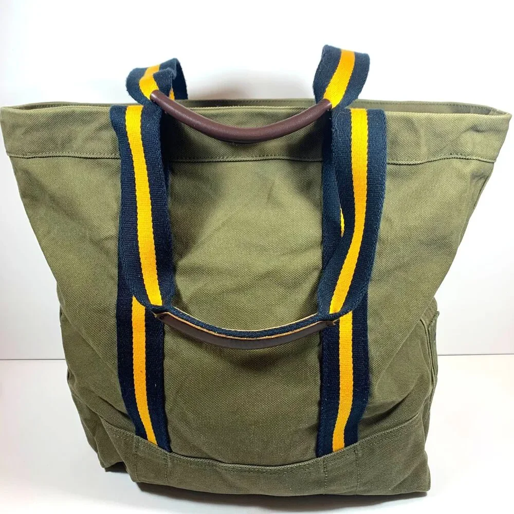 Vintage 90s Polo Ralph Lauren Canvas Tote Bag Green Big Pony Travel Duffel